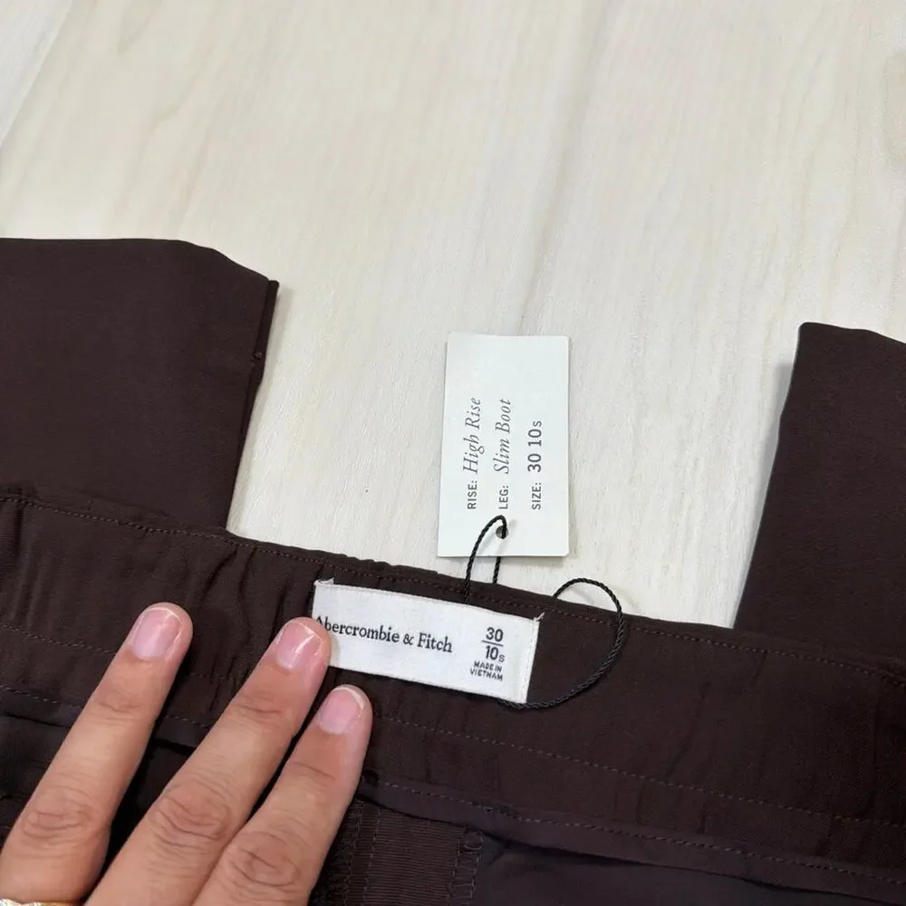 Abercrombie HR Slim Boot Trouser Dark Brown Tailored Dress Pant NWT Size XS